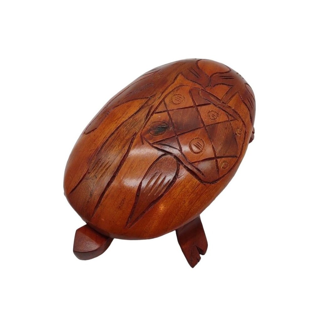 Tortoise Wood Removable Shell Storage Hand Carved 12.5 Inches